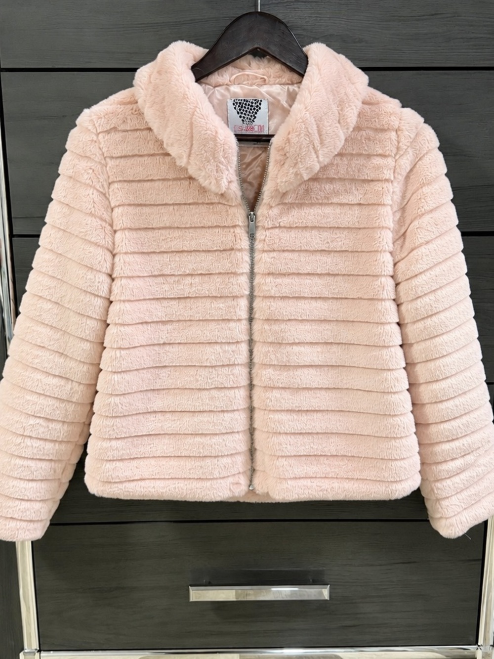 Kensie Girl Plush Zip-Front Teddy Jacket in Blush Pink